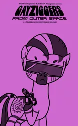 Size: 640x1032 | Tagged: safe, artist:anonymous, derpibooru import, zecora, ponified, zebra, /mlp/, 4chan, drawthread, gayniggers from outer space, gun, handgun, image, monochrome, movie poster, pistol, png, ponified movie poster, solo, sunglasses, text, weapon