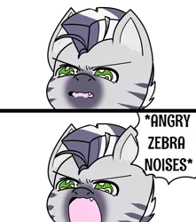 Size: 1336x1512 | Tagged: angry, angry noises, angry zebra noises, artist:lazyshadowdemon, derpibooru import, descriptive noise, head, horse noises, male, oc, oc:zebra north, safe, simple background, solo, stallion, transparent background, unofficial characters only, yelling, zebra, zebra oc