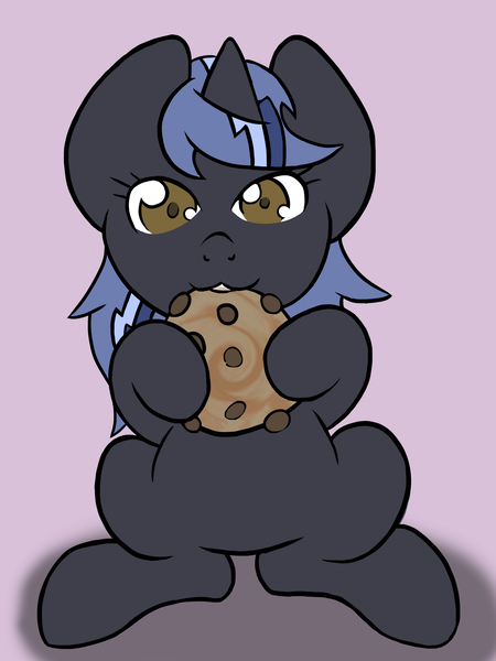 Size: 3000x4000 | Tagged: safe, artist:devorierdeos, derpibooru import, oc, unofficial characters only, pony, unicorn, cookie, eating, female, food, hooves, horn, looking at you, mare, simple background, sitting