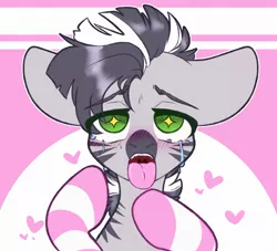 Size: 2200x2000 | Tagged: safe, derpibooru import, oc, oc:zebra north, unofficial characters only, zebra, ahegao, clothes, femboy, floppy ears, heart, male, malesub, open mouth, socks, solo, stallion, striped socks, submissive, tongue out, uvula, zebra oc, zebrasub