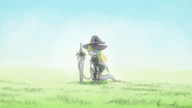 Size: 1920x1080 | Tagged: safe, artist:anonymous, derpibooru import, oc, unofficial characters only, pegasus, pony, /mlp/, 4chan, clothes, drawthread, field, grass, hat, solo, sword, weapon, wizard hat