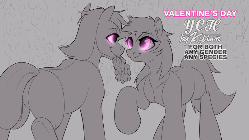 Size: 1551x875 | Tagged: safe, artist:dolorosacake, derpibooru import, earth pony, pony, advertisement, auction, auction open, bid, bidding, commission, love, romantic, ych example, your character here