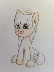 Size: 1000x1333 | Tagged: safe, artist:rainbowgearunicorn, derpibooru import, oc, ponified, unofficial characters only, earth pony, food pony, original species, pony, female, food, hooves, mare, open mouth, simple background, sitting, solo, sweetroll, sweetroll pony, traditional art, white background