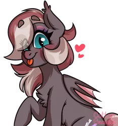 Size: 1125x1200 | Tagged: source needed, safe, artist:cottonsweets, derpibooru import, oc, oc:efflorescence, unofficial characters only, bat pony, pony, bat pony oc, bat wings, chest fluff, female, makeup, mare, one hoof raised, simple background, solo, tongue out, transparent background, wings