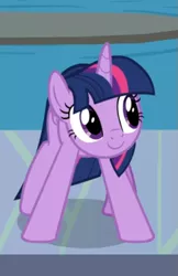 Size: 361x558 | Tagged: alicorn, cropped, crouching, cute, derpibooru import, safe, school daze, screencap, smiling, solo, twiabetes, twilight sparkle, twilight sparkle (alicorn)