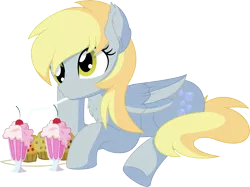 Size: 7443x5555 | Tagged: safe, artist:cyanlightning, derpibooru import, derpy hooves, pegasus, pony, .svg available, absurd resolution, chest fluff, cute, derpabetes, ear fluff, female, folded wings, food, mare, milkshake, muffin, simple background, sitting, solo, that pony sure does love muffins, transparent background, vector, wings