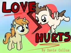 Size: 800x600 | Tagged: safe, artist:daviscollus, derpibooru import, pound cake, pumpkin cake, pegasus, pony, unicorn, fanfic, bow, cakecest, caketwincest, clopfic in source, colt, cover art, fanfic art, female, filly, foal, heart, heartbreak, incest, looking at each other, love, male, pumpkin, shipping, straight, twincest, twins