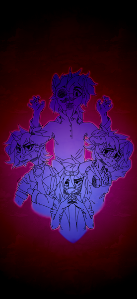 Size: 2760x6000 | Tagged: semi-grimdark, artist:cherry_kotya, derpibooru import, oc, oc:cyclone, oc:pulsar, oc:sicky, oc:zima, unofficial characters only, anthro, earth pony, unicorn, clothes, collar, gas mask, jacket, lab coat, lab goggles, leather jacket, mask, raincoat, smiling