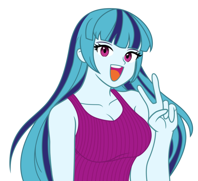 Size: 5999x5478 | Tagged: safe, artist:nairdags, artist:pink1ejack, derpibooru import, edit, sonata dusk, equestria girls, equestria girls series, absurd resolution, anime, bare shoulders, breasts, bust, busty sonata dusk, cleavage, clothes, cropped, cute, female, lidded eyes, looking at you, open mouth, peace sign, simple background, sleeveless, sleeveless sweater, solo, sonatabetes, sweater, transparent background, vector