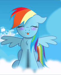 Size: 600x736 | Tagged: safe, artist:bastbrushie, derpibooru import, part of a set, rainbow dash, pegasus, pony, :3, :p, animated, bastbrushie is trying to kill us, blushing, chest fluff, cloud, cloudsdale, cute, daaaaaaaaaaaw, dashabetes, female, gif, happy, hnnng, sitting, sky, solo, tongue out
