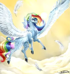 Size: 955x1000 | Tagged: safe, artist:etrelvia316, derpibooru import, rainbow dash, pegasus, pony, badass, cloud, female, hooves, mare, sky, solo, spread wings, sun, wings