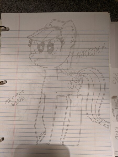 Size: 960x1280 | Tagged: safe, artist:nightshadowmlp, derpibooru import, applejack, earth pony, applejack's hat, cowboy hat, female, hat, lined paper, mare, smiling, solo, traditional art