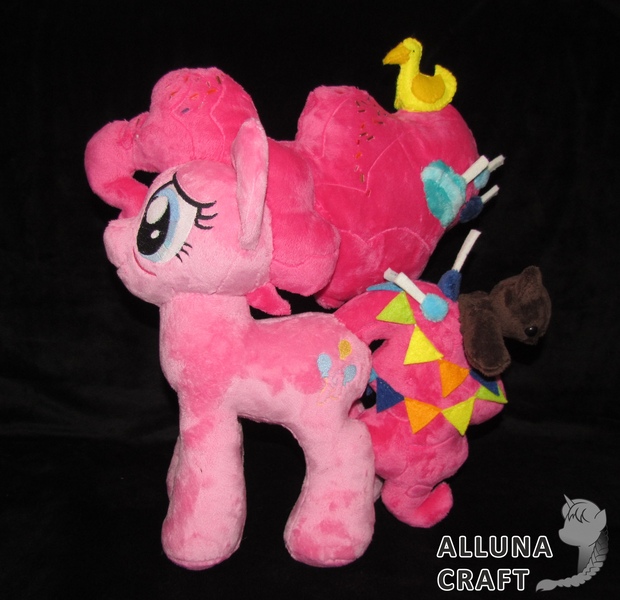 Size: 3015x2919 | Tagged: safe, artist:allunacraft, derpibooru import, pinkie pie, earth pony, pony, the last problem, black background, female, irl, older, older pinkie pie, photo, plushie, simple background, solo