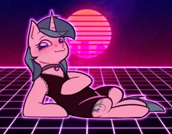 Size: 1628x1272 | Tagged: artist, artist:sb66, choker, clothes, cute, derpibooru import, female, oc, oc:spring starflower, outrun, retrowave, safe, transgender, trans girl, unofficial characters only