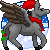 Size: 50x50 | Tagged: artist:chili19, christmas, clothes, derpibooru import, donkey, female, hat, holiday, hybrid, oc, pixel art, raised hoof, safe, santa hat, scarf, simple background, snow, solo, transparent background, unofficial characters only, wings