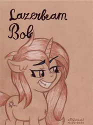 Size: 1732x2334 | Tagged: safe, artist:stjonal, derpibooru import, oc, oc:laserbeam bob, unofficial characters only, unicorn, cute, fluffy, hair, mane, pencil drawing, smug, traditional art
