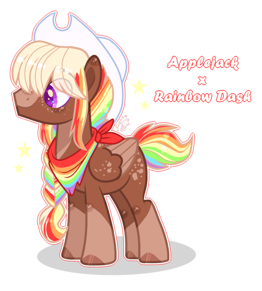 Size: 1609x1789 | Tagged: safe, artist:sugaryicecreammlp, derpibooru import, oc, pegasus, pony, bandana, hat, magical lesbian spawn, male, offspring, parent:applejack, parent:rainbow dash, parents:appledash, simple background, solo, stallion, transparent background