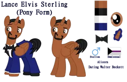 Size: 1024x662 | Tagged: safe, artist:clawort-animations, artist:katnekobase, derpibooru import, ponified, alicorn, pony, alicornified, base used, beard, bowtie, clothes, demisexual, demisexual pride flag, facial hair, lance sterling, male, pride, pride flag, race swap, reference sheet, simple background, spies in disguise, stallion, suit, transparent background