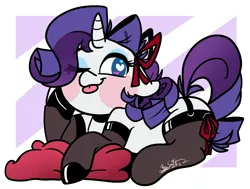 Size: 3816x2886 | Tagged: safe, artist:befishproductions, derpibooru import, rarity, pony, unicorn, ;p, clothes, cute, garters, heart eyes, one eye closed, raribetes, socks, solo, thigh highs, tongue out, wingding eyes