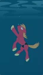 Size: 1769x3041 | Tagged: safe, artist:pinstripe panda, derpibooru import, big macintosh, earth pony, pony, asphyxiation, clothes, danger, drowning, imminent death, male, night, panic, peril, scared, solo, speedo, speedos, story included, swimming, swimsuit, this will end in death, this will end in tears, this will end in tears and/or death, underwater, water