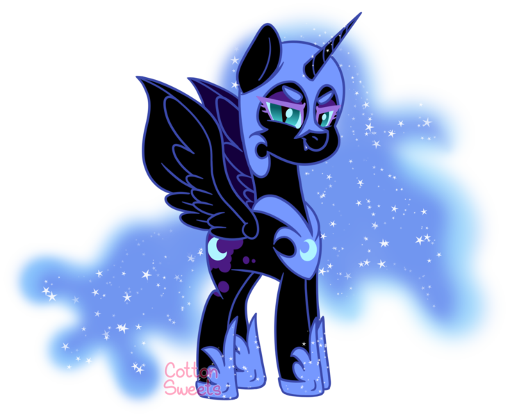 Size: 1224x1000 | Tagged: safe, artist:cottonsweets, derpibooru import, nightmare moon, alicorn, pony, adorabolical, chibi, cute, evil grin, fanart, grin, looking at you, moonabetes, simple background, smiling, smiling at you, solo, transparent background