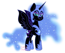 Size: 1224x1000 | Tagged: safe, artist:cottonsweets, derpibooru import, nightmare moon, alicorn, pony, adorabolical, chibi, cute, evil grin, fanart, grin, looking at you, moonabetes, simple background, smiling, smiling at you, solo, transparent background