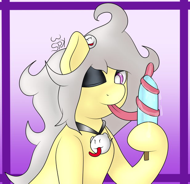 Size: 1836x1784 | Tagged: suggestive, artist:big brawler, derpibooru import, oc, oc:spettra, oc:spokey, unofficial characters only, earth pony, ghost, ghost pony, pony, undead, brooch, drool, female, food, jewelry, long tongue, necklace, popsicle, rule 63, salivating, solo, suggestive eating, tongue out