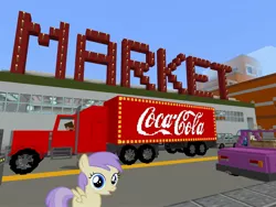 Size: 2048x1536 | Tagged: safe, derpibooru import, edit, editor:topsangtheman, alula, pluto, princess erroria, pegasus, pony, 4chan, :o, ahegao, barely pony related, beep, building, car, coca-cola, cute, game screencap, market, minecraft, o, o mouth, open mouth, photoshop, shocked, tongue out, truck
