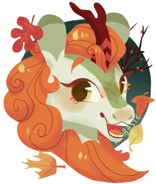 Size: 1280x1506 | Tagged: artist:alabasterpeony, autumn blaze, derpibooru import, female, kirin, leaves, looking at you, mare, safe, simple background, solo, transparent background