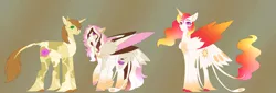 Size: 7331x2500 | Tagged: safe, alternate version, artist:clay-bae, derpibooru import, donut joe, princess celestia, oc, oc:neapolitan, pegasus, pony, alternate design, feathered fetlocks, male, parent:donut joe, parent:princess celestia, stallion, tail feathers