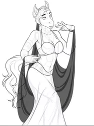 Size: 716x954 | Tagged: anthro, anthro oc, armpits, artist:blackblood-queen, belly dancer, belly dancer outfit, bindi, clothes, derpibooru import, digital art, female, jewelry, mare, monochrome, oc, oc:saanvi, saddle arabian, safe, short hair, simple background, smiling, solo, unguligrade anthro, unofficial characters only, white background
