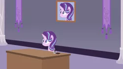 Size: 1366x768 | Tagged: safe, artist:forgalorga, derpibooru import, screencap, starlight glimmer, alicorn, pony, 60s spider-man, alicornified, canterlot castle, desk, female, i can't believe it's not hasbro studios, meme, picture, princess starlight glimmer, race swap, self portrait, spider-man, stare, starlicorn, this will end in communism, xk-class end-of-the-world scenario