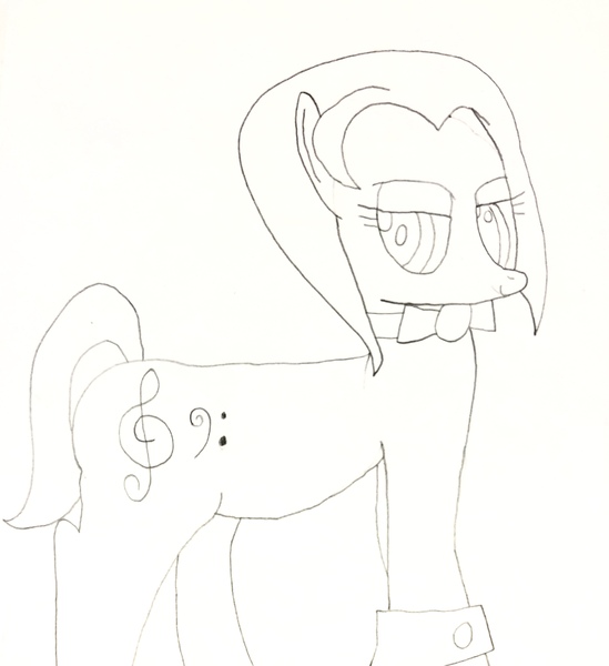 Size: 2984x3259 | Tagged: safe, artist:undeadponysoldier, derpibooru import, oc, oc:klavinova, earth pony, pony, bowtie, cuffs (clothes), drawn with reference, female, mare, smiling, solo, traditional art
