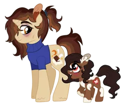 Size: 847x714 | Tagged: safe, artist:unoriginai, derpibooru import, oc, oc:bedtime story, oc:pally, unofficial characters only, clothes, cute, family, female, filly, gender neutral, horn, simple background, small horn, story included, sweater, transparent background, turtleneck