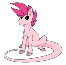 Size: 4209x4161 | Tagged: safe, artist:the-blackeye, derpibooru import, oc, oc:mechika, alien, hybrid, pony, black sclera, cloven hooves, crossover, dragon ball z, long tail, male, pink coat, pink mane, simple background, solo, sticker, transparent background, what if