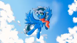 Size: 4000x2250 | Tagged: safe, artist:kolonsky, derpibooru import, oc, oc:daily air, unofficial characters only, pegasus, pony, clothes, cloud, flying, looking at you, male, scarf, sky, solo