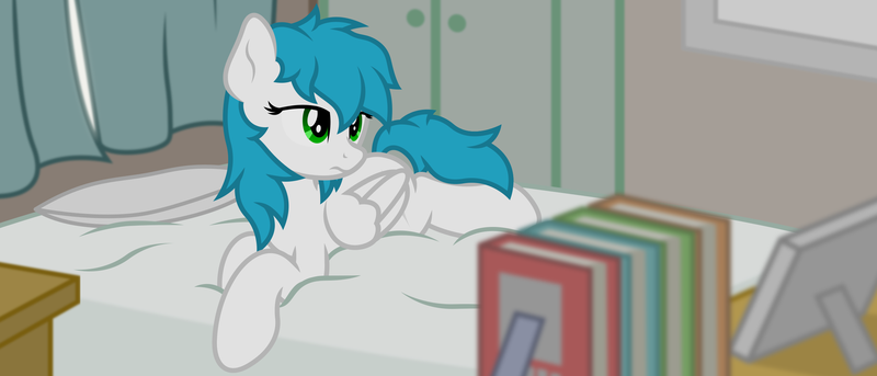 Size: 2421x1039 | Tagged: safe, artist:zylgchs, derpibooru import, oc, oc:cynosura, unofficial characters only, pegasus, pony, bed, book, cute, messy mane, morning ponies, prone, solo, vector