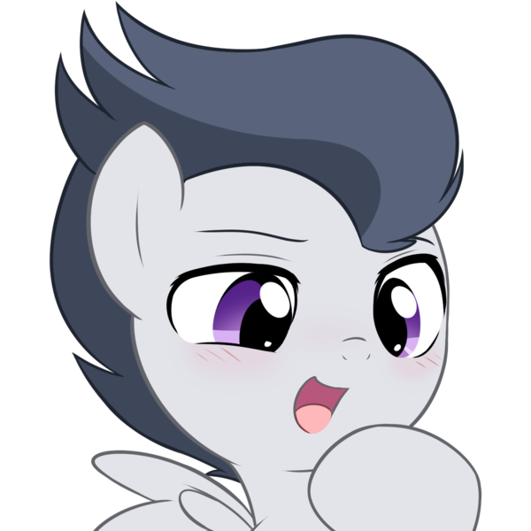 Size: 1406x1406 | Tagged: safe, artist:pestil, derpibooru import, rumble, pegasus, pony, bust, colt, cute, explicit source, male, open mouth, portrait, reaction image, rumblebetes, simple background, smug, solo, transparent background