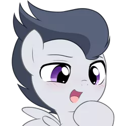 Size: 1406x1406 | Tagged: safe, artist:pestil, derpibooru import, rumble, pegasus, pony, bust, colt, cute, explicit source, male, open mouth, portrait, reaction image, rumblebetes, simple background, smug, solo, transparent background