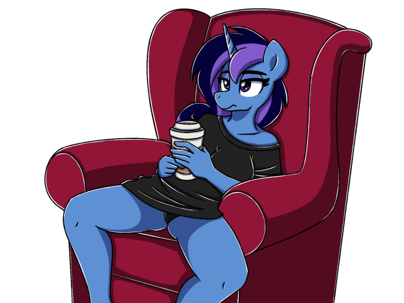 Size: 2000x1500 | Tagged: source needed, useless source url, suggestive, artist:sugar morning, derpibooru import, oc, oc:aurora shine (loe), unofficial characters only, anthro, unicorn, bored, breasts, clothes, coffee, colored, commission, couch, dress, female, panties, shirt, simple background, sitting, skirt, slouching, solo, spread legs, spreading, t-shirt, transparent background, underass, underwear, upskirt