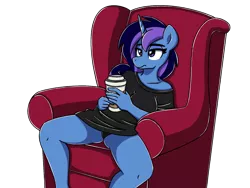 Size: 2000x1500 | Tagged: source needed, useless source url, suggestive, artist:sugar morning, derpibooru import, oc, oc:aurora shine (loe), unofficial characters only, anthro, unicorn, bored, breasts, clothes, coffee, colored, commission, couch, dress, female, panties, shirt, simple background, sitting, skirt, slouching, solo, spread legs, spreading, t-shirt, transparent background, underass, underwear, upskirt