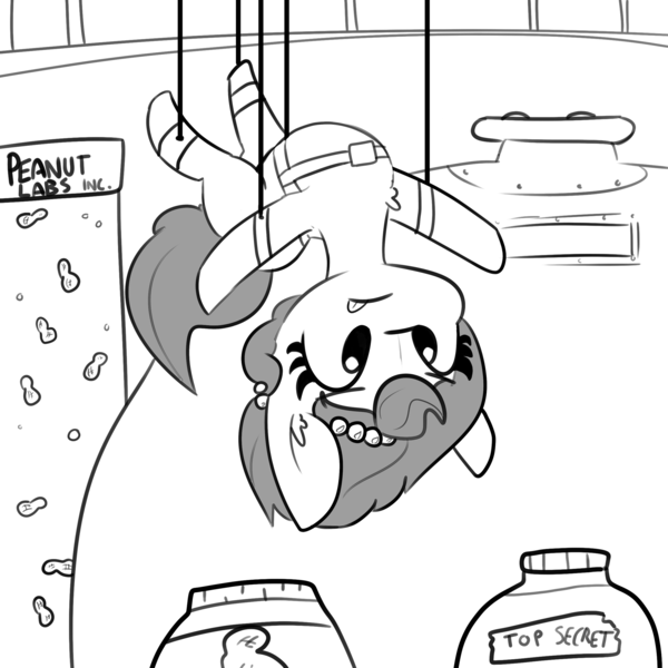 Size: 2250x2250 | Tagged: safe, artist:tjpones, derpibooru import, oc, oc:brownie bun, unofficial characters only, earth pony, pony, chest fluff, female, food, grayscale, mare, mission impossible, monochrome, peanut butter, simple background, solo, that pony sure does love peanut butter, tongue out, white background