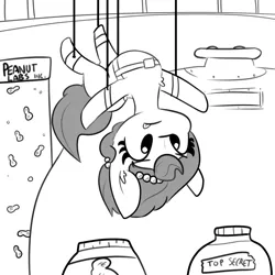 Size: 2250x2250 | Tagged: safe, artist:tjpones, derpibooru import, oc, oc:brownie bun, unofficial characters only, earth pony, pony, chest fluff, female, food, grayscale, mare, mission impossible, monochrome, peanut butter, simple background, solo, that pony sure does love peanut butter, tongue out, white background