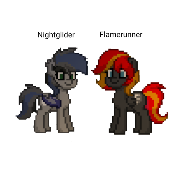 Size: 768x768 | Tagged: safe, artist:crystal wishes, derpibooru import, oc, oc:flame runner, oc:flamerunner, oc:nightglider, unofficial characters only, bat pony, pegasus, pony, pony town, female, fixed, mare, simple background, transparent background