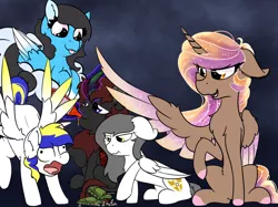 Size: 2834x2125 | Tagged: safe, artist:jubyskylines, derpibooru import, oc, oc:cloudy mane, oc:juby skylines, unofficial characters only, alicorn, pegasus, alicorn oc, cloud, drinking, horn, tongue out, wings