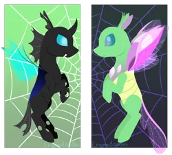 Size: 1050x950 | Tagged: artist:enigmadoodles, changedling, changeling, derpibooru import, duality, safe, solo, spider web
