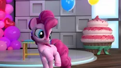 Size: 1432x810 | Tagged: balloon, cupcake, derpibooru import, food, giant cupcake, hello pinkie pie, pinkie pie, safe, screencap