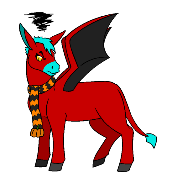 Size: 676x739 | Tagged: annoyed, artist:chili19, bat wings, clothes, colored hooves, derpibooru import, donkey oc, female, hybrid, leonine tail, oc, oc:chili, safe, scarf, simple background, transparent background, unofficial characters only, wings