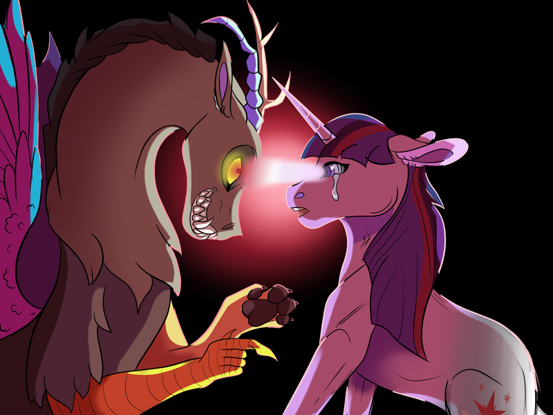 Size: 4000x3000 | Tagged: safe, artist:venommocity, derpibooru import, discord, twilight sparkle, pony, the return of harmony, crying, discorded, mind control, scene interpretation