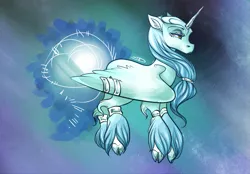 Size: 785x547 | Tagged: safe, artist:dollfins, derpibooru import, oc, unofficial characters only, alicorn, pony, abstract background, alicorn oc, cloven hooves, female, glow, hoof fluff, horn, mare, solo, wings